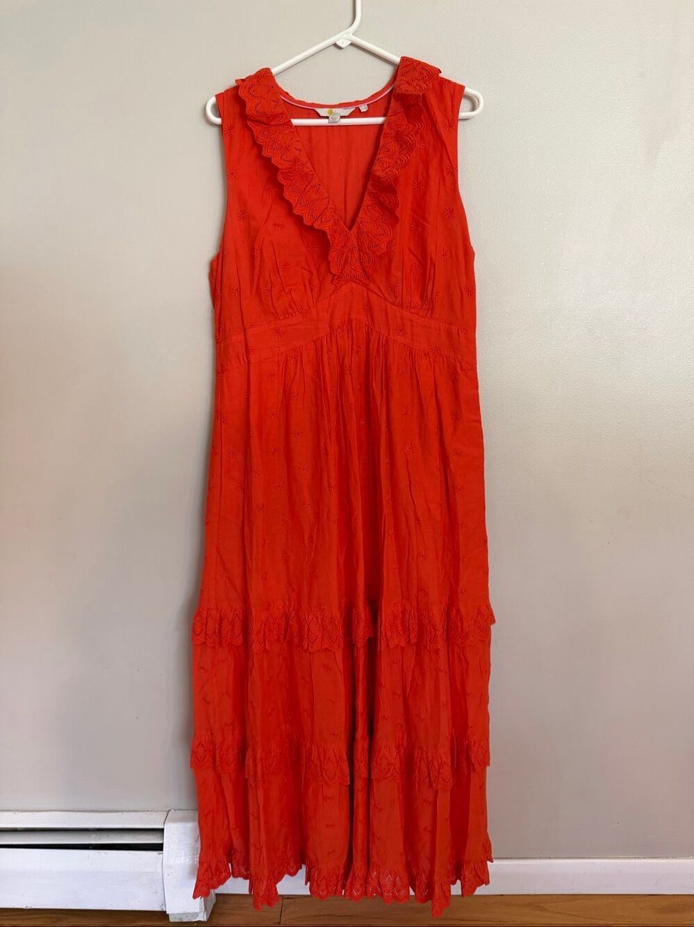 Boden Broderie size 12 Eyelet Embroidered Maxi Dress Orange